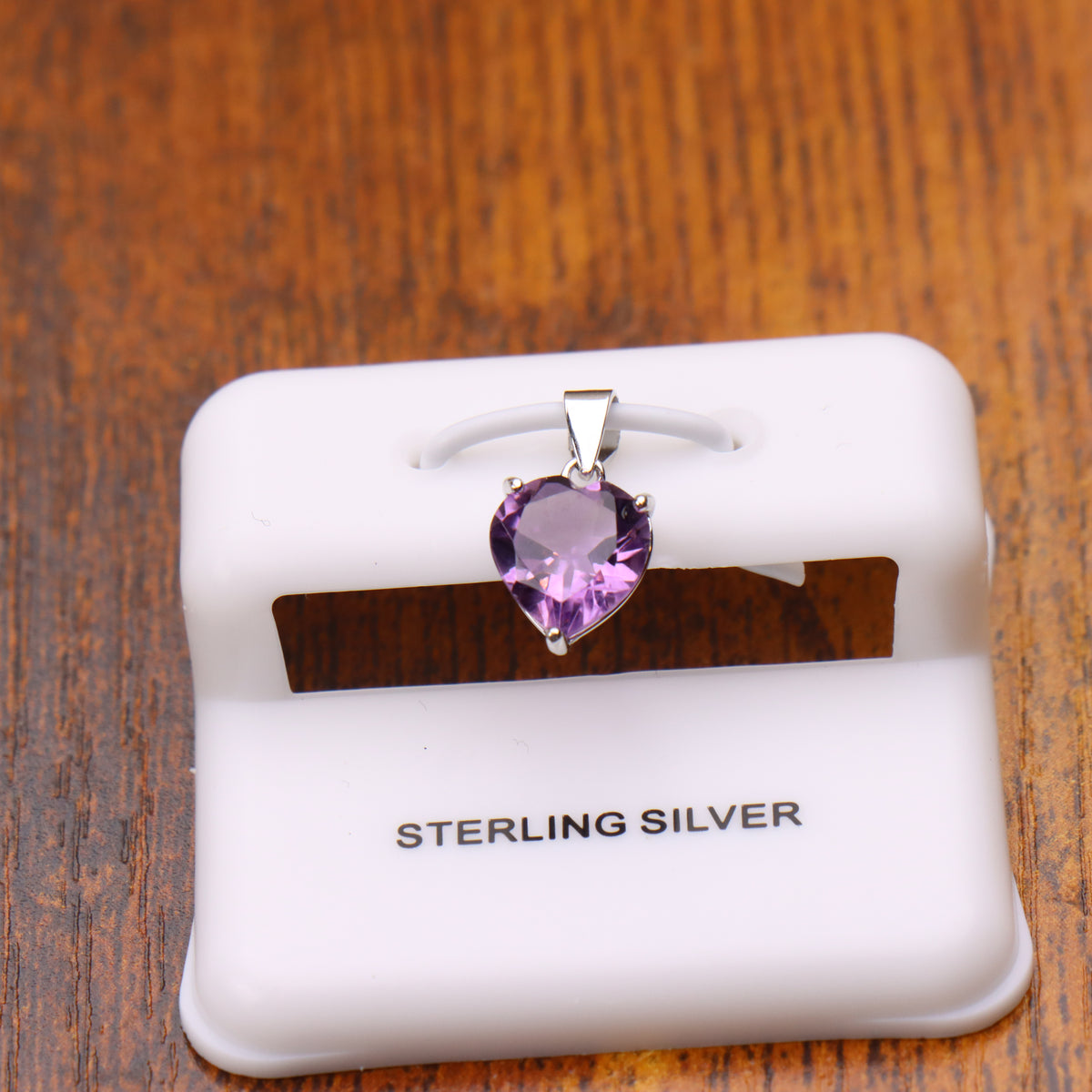 Purple Amethyst Heart Semi Precious Natural Pendant 925 Silver 9mm