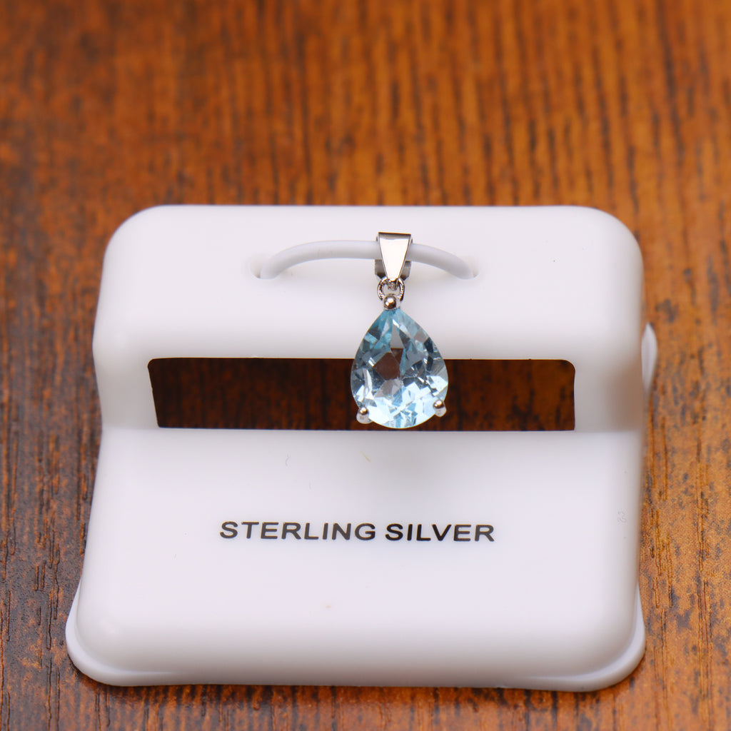 Pear Blue Topaz Semi Precious Natural Pendant 925 Silver 10x7mm