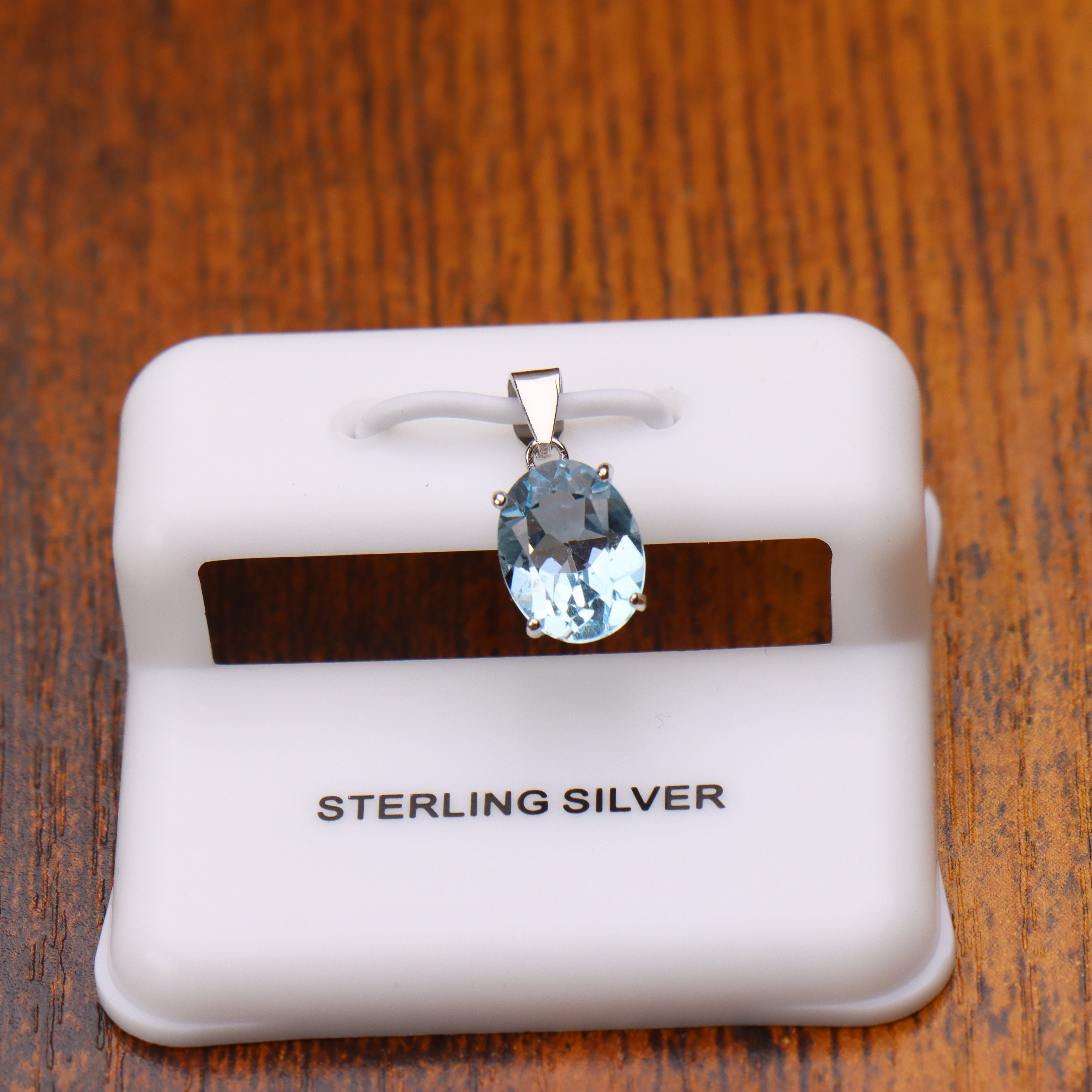 Blue Topaz Oval Semi Precious Natural Pendant 925 Silver 8x7mm