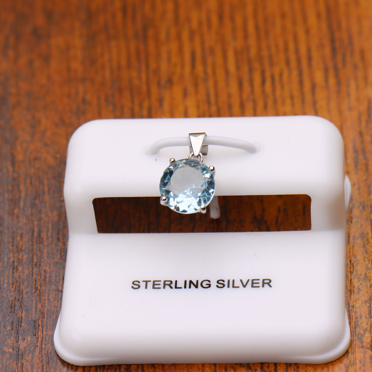 Blue Topaz Round Semi Precious Natural Pendant 925 Sterling Silver 7mm