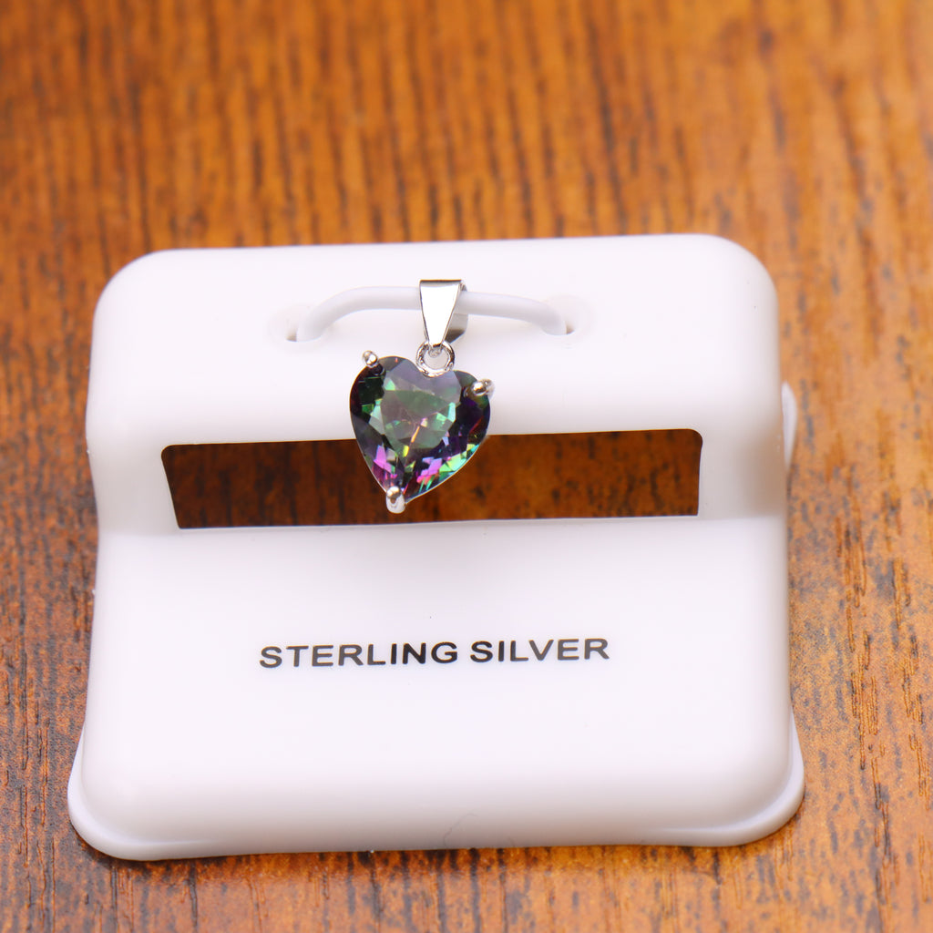 Mystic Topaz Heart Semi Precious Natural Pendant 925 Sterling Silver 9mm