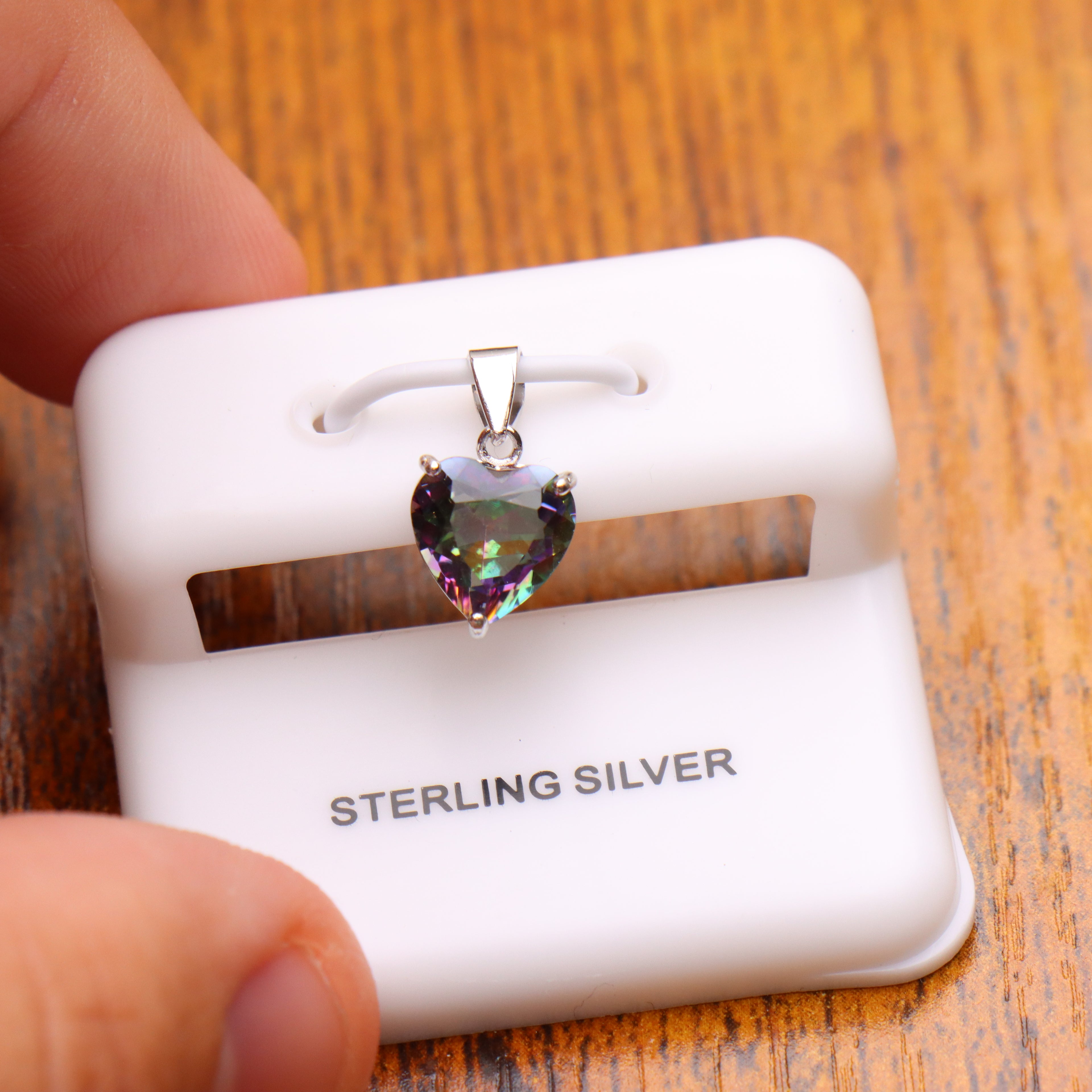 Mystic Topaz Heart Semi Precious Natural Pendant 925 Sterling Silver 9mm