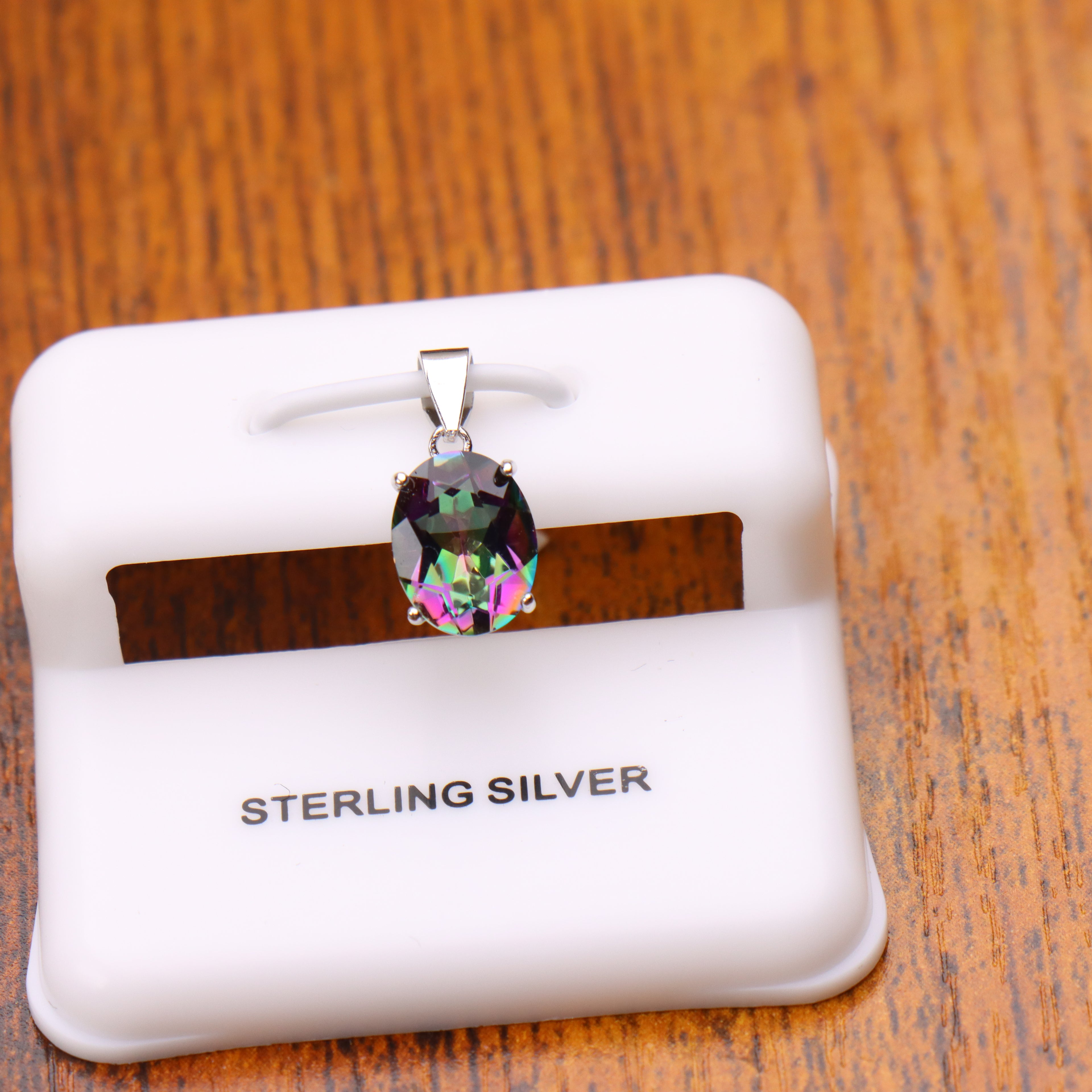 Mystic Topaz Oval Semi Precious Natural Pendant 925 Silver 8x7mm