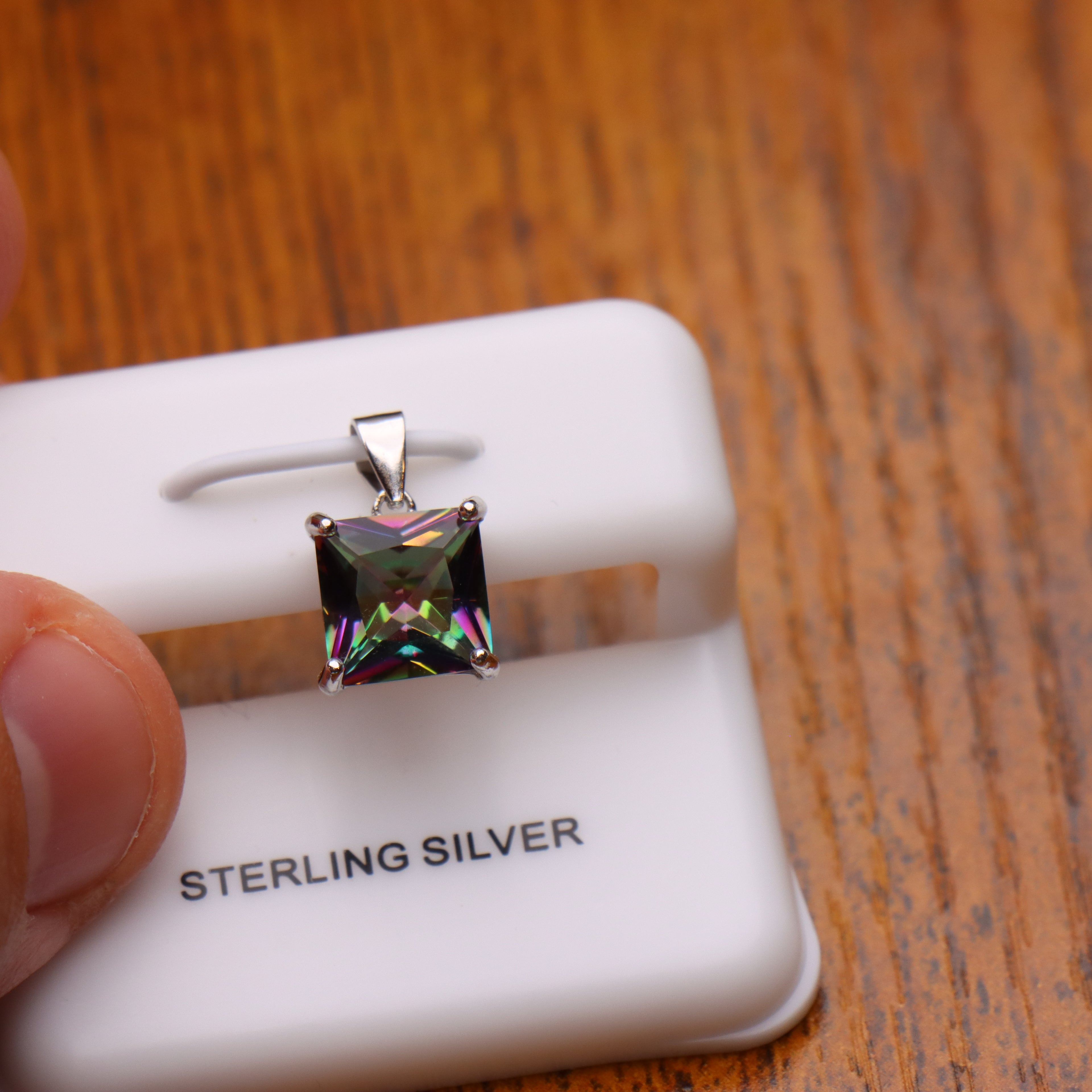 Mystic Topaz Square Semi Precious Natural Pendant 925 Sterling Silver 9mm
