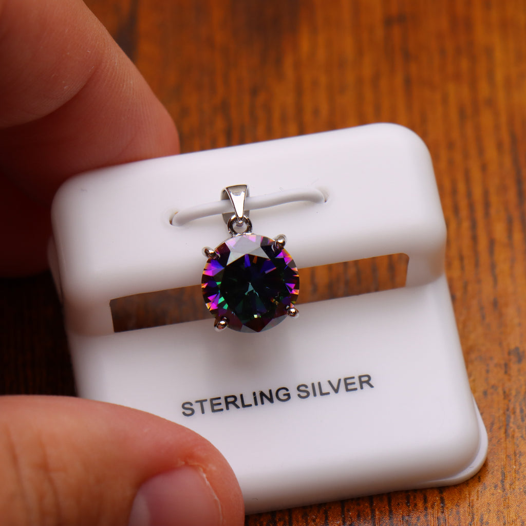 Round Mystic Topaz CZ Pendant 925 Sterling Silver 10mm