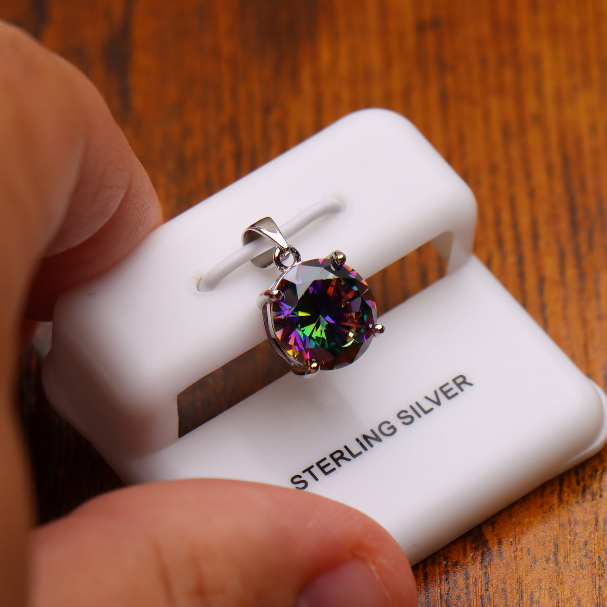 Round Mystic Topaz CZ Pendant 925 Sterling Silver 10mm