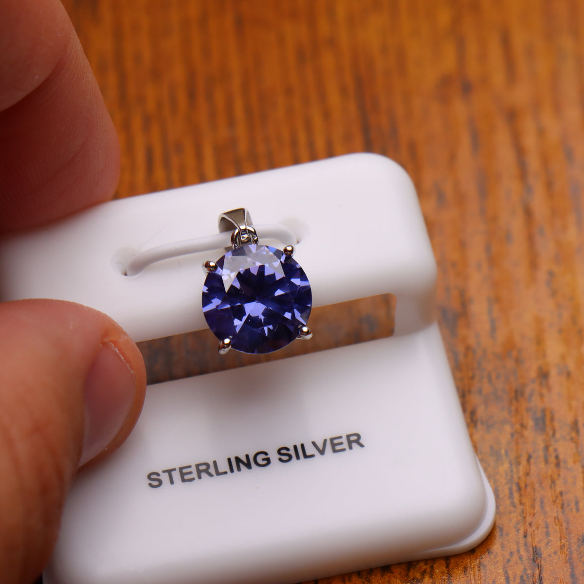 Round Tanzanite CZ Pendant 925 Sterling Silver 10mm