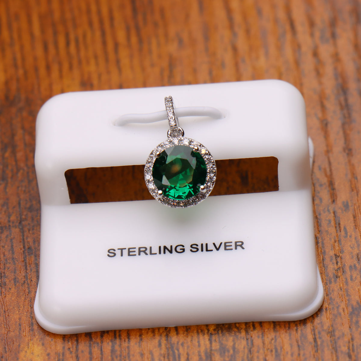 Round Green CZ Halo Pendant 925 Sterling Silver 10mm