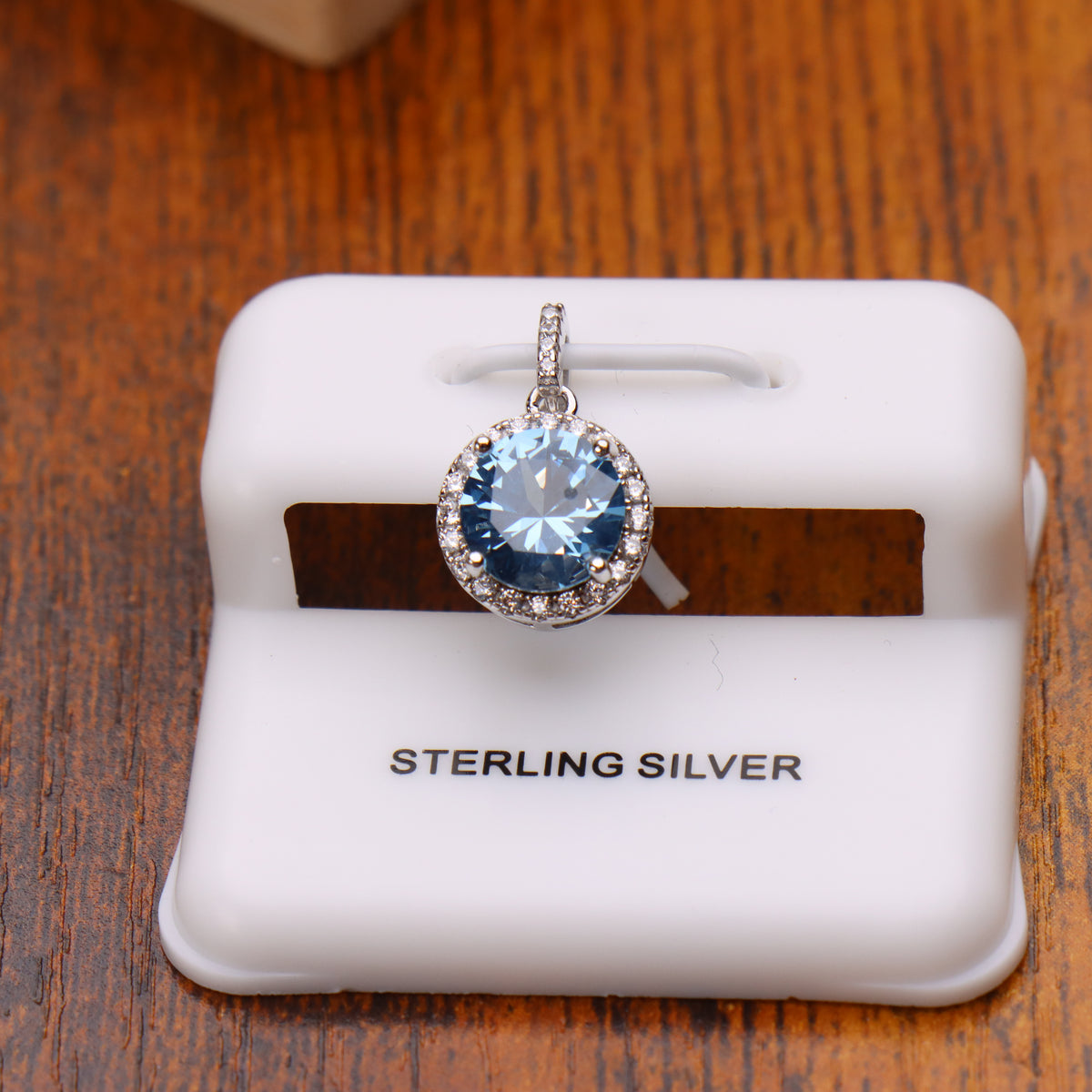 Round London Blue CZ Halo Pendant 925 Sterling Silver 10mm