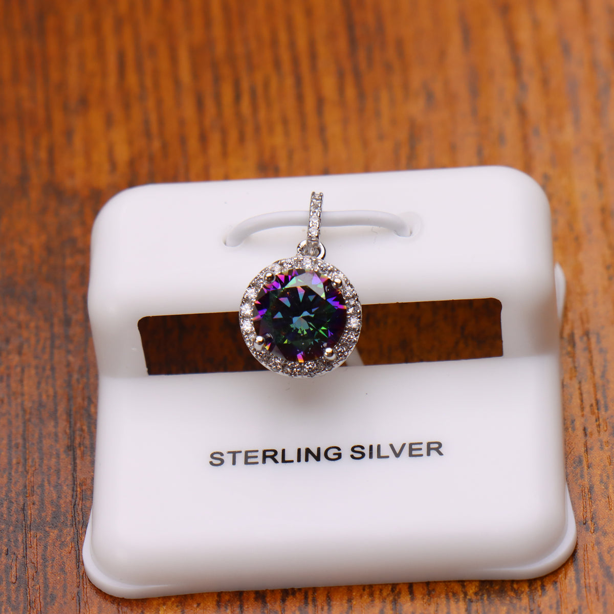 Round Mystic Topaz CZ Halo Pendant 925 Sterling Silver 10mm