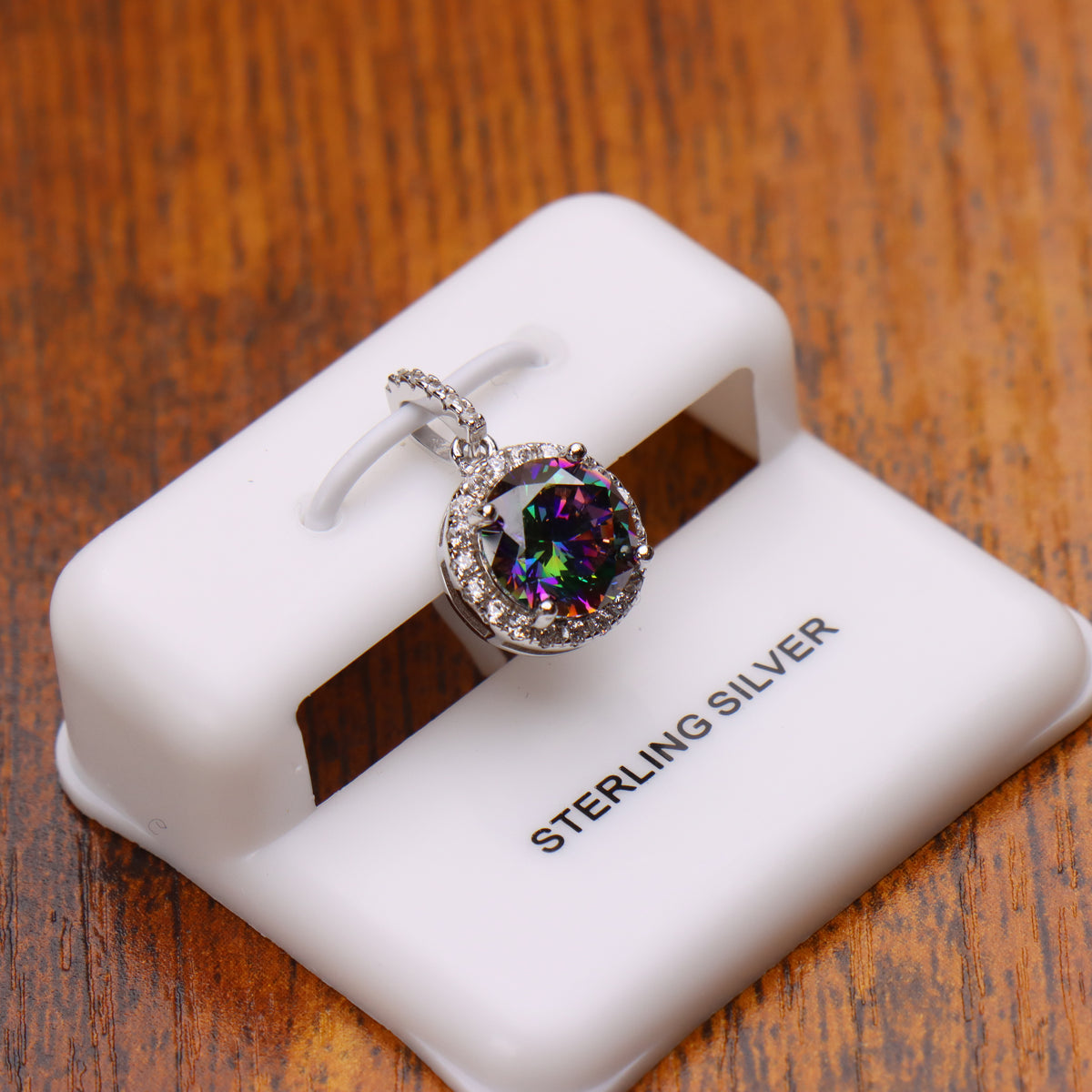 Round Mystic Topaz CZ Halo Pendant 925 Sterling Silver 10mm