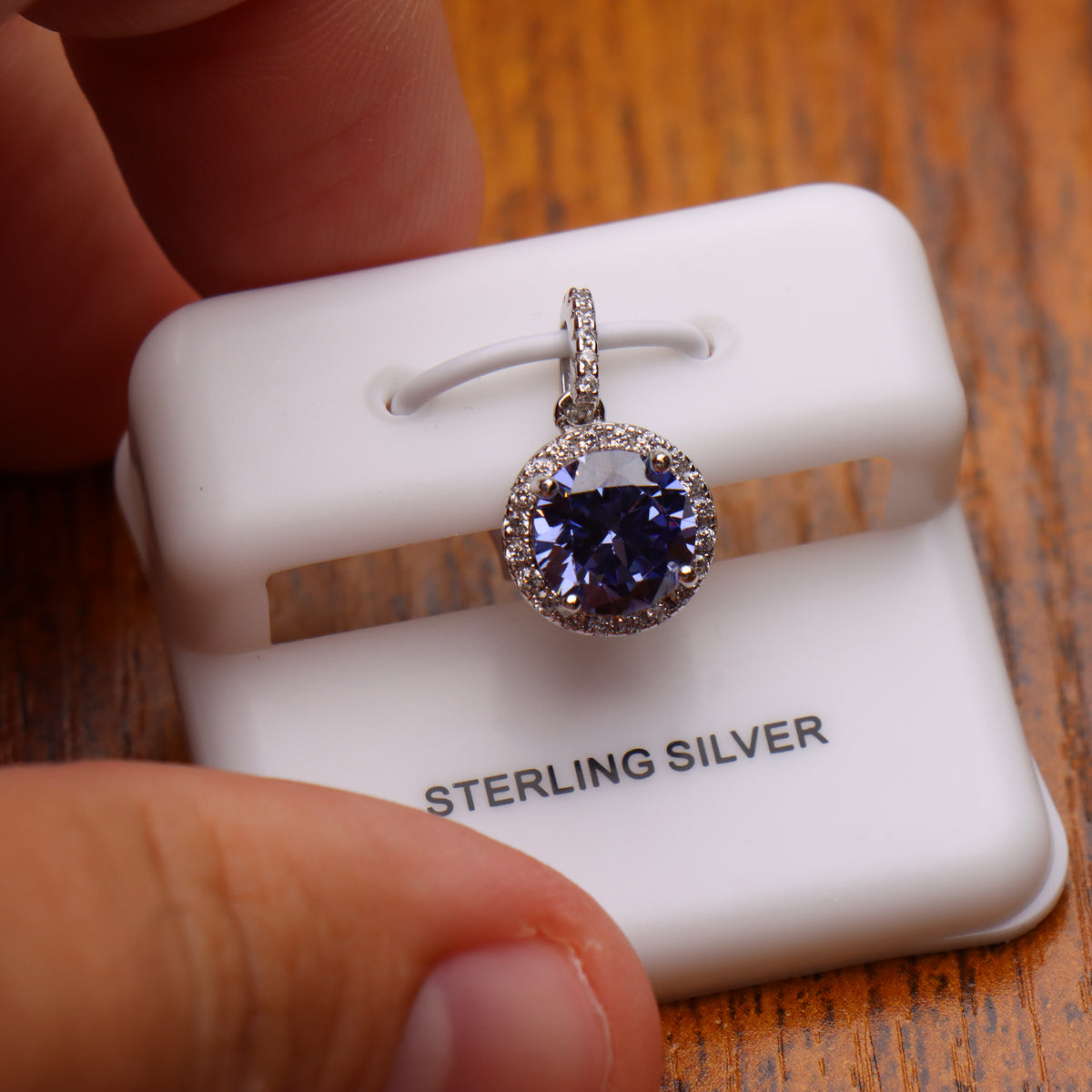 Round Tanzanite CZ Halo Pendant 925 Sterling Silver 10mm