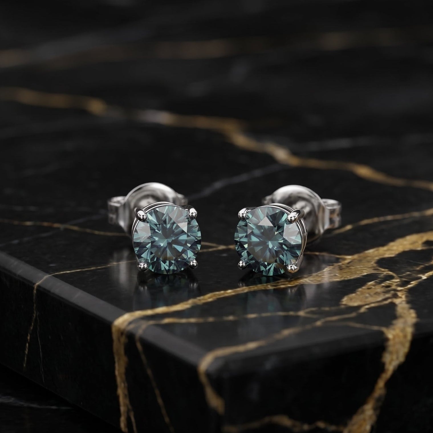Moissanite Blue Green 5mm Studs Gra Certified 925 Sterling Silver Genuine