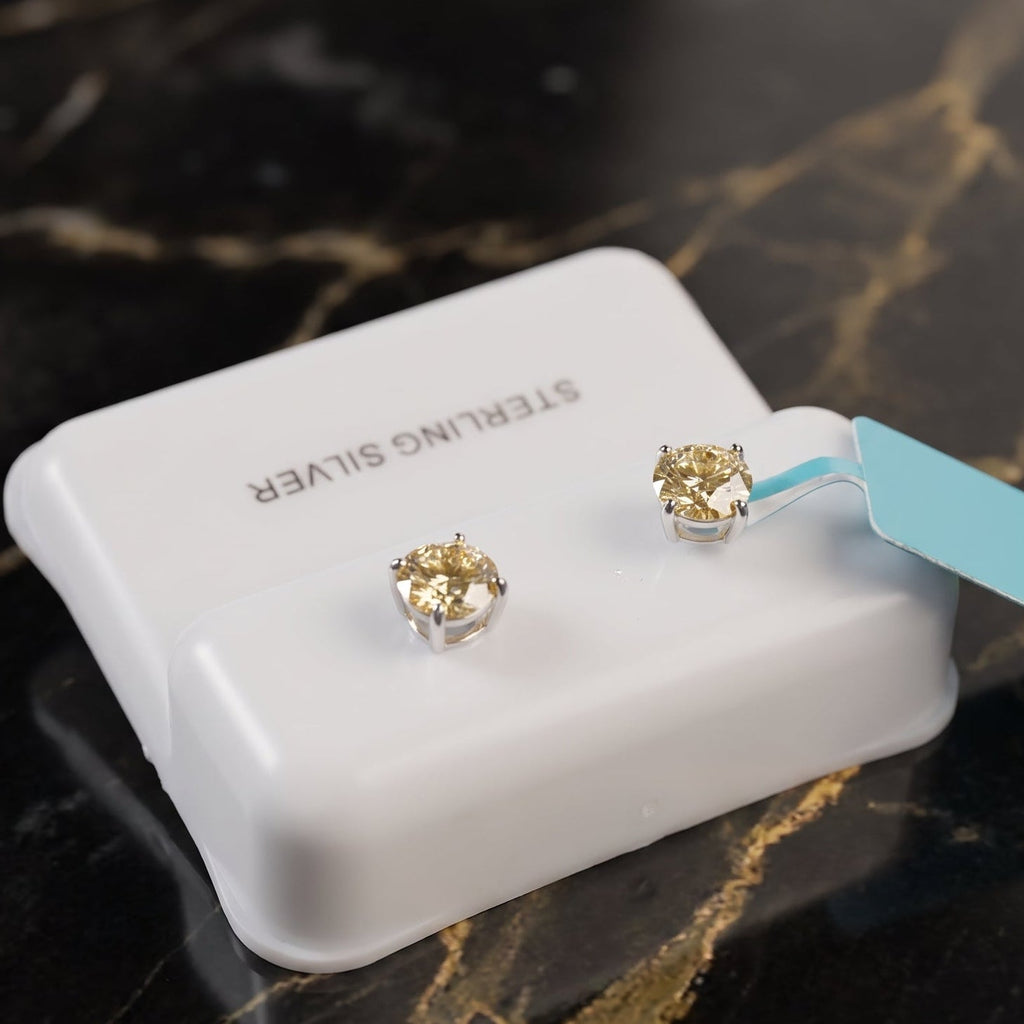 Moissanite Light Yellow 5mm Studs Gra Certified 925 Sterling Silver Genuine