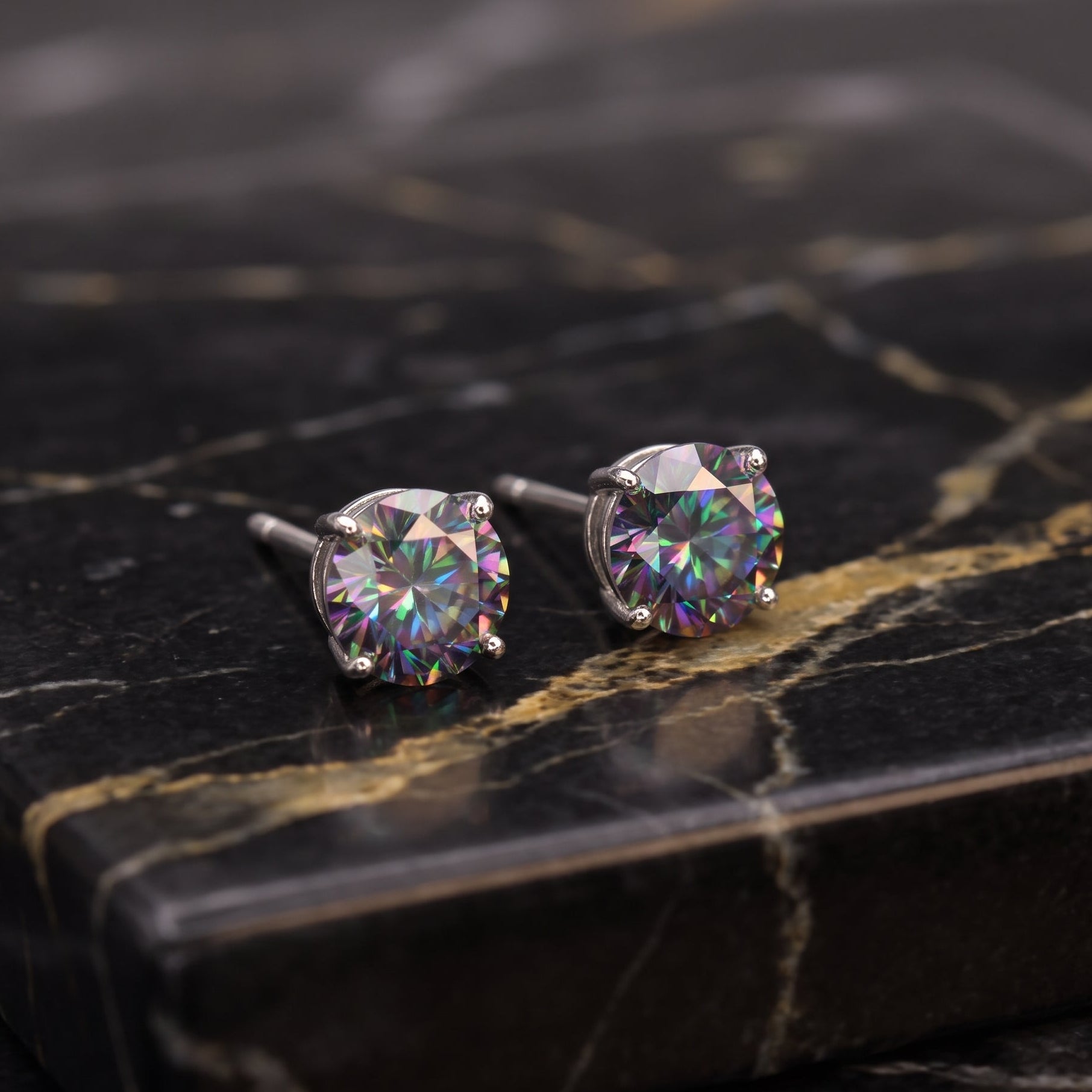 Moissanite Mystic Topaz 5mm Studs Gra Certified 925 Sterling Silver Genuine
