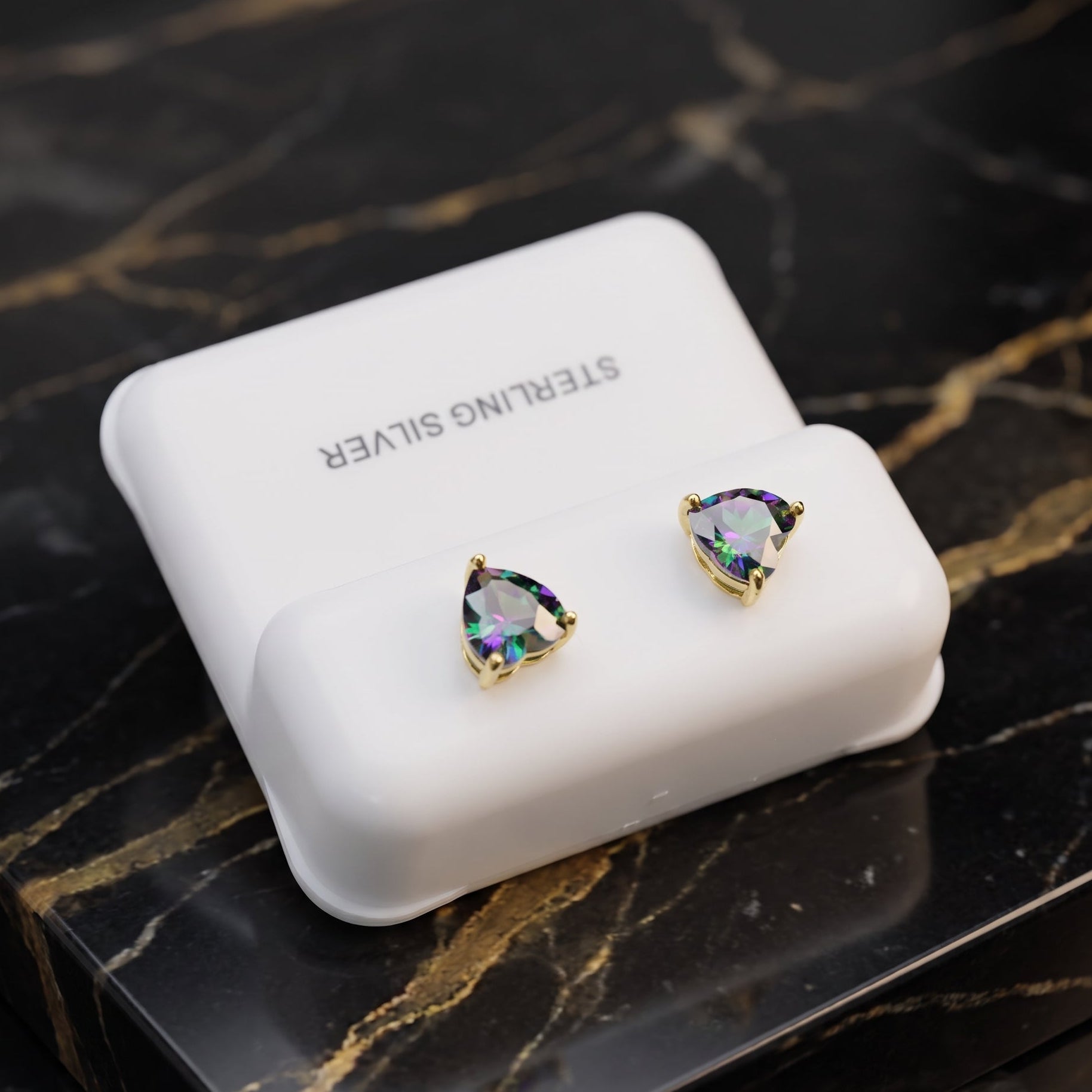 Mystic Topaz Cz Earrings Heart 14k Gold Over 925 Sterling Silver 6mm