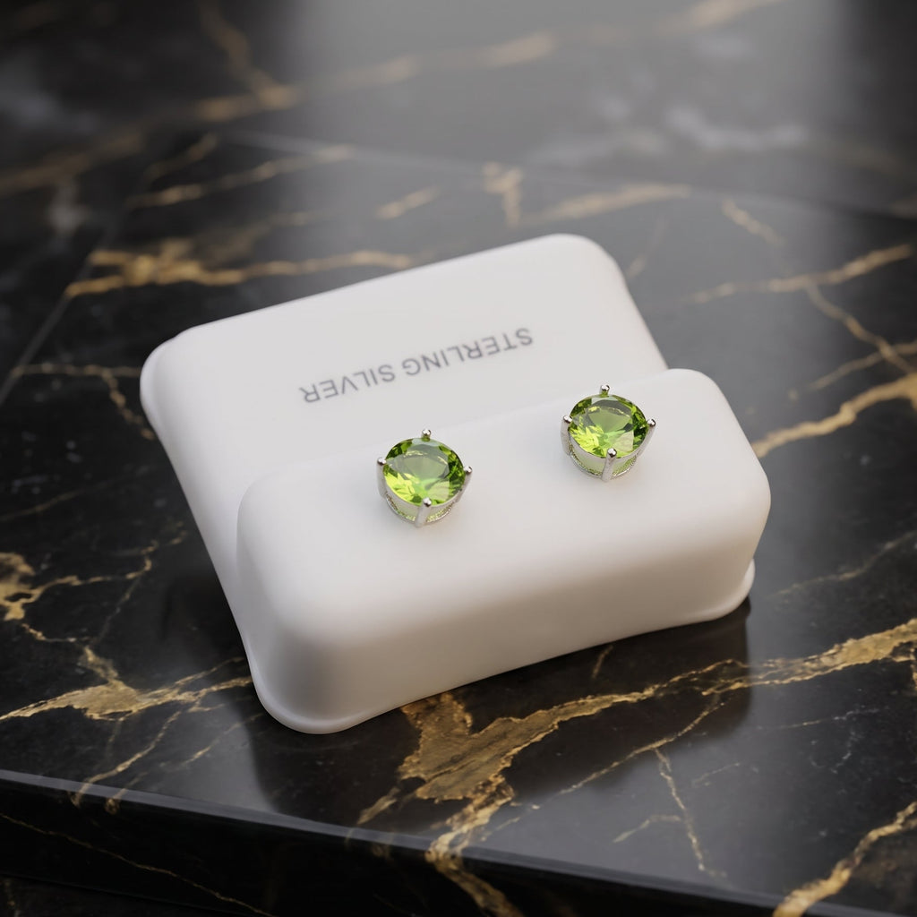 Peridot Cz Earrings Round 925 Sterling Silver 6mm