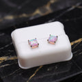 Pink Fire Opal Square Earrings 925 Sterling Silver Lab Created 