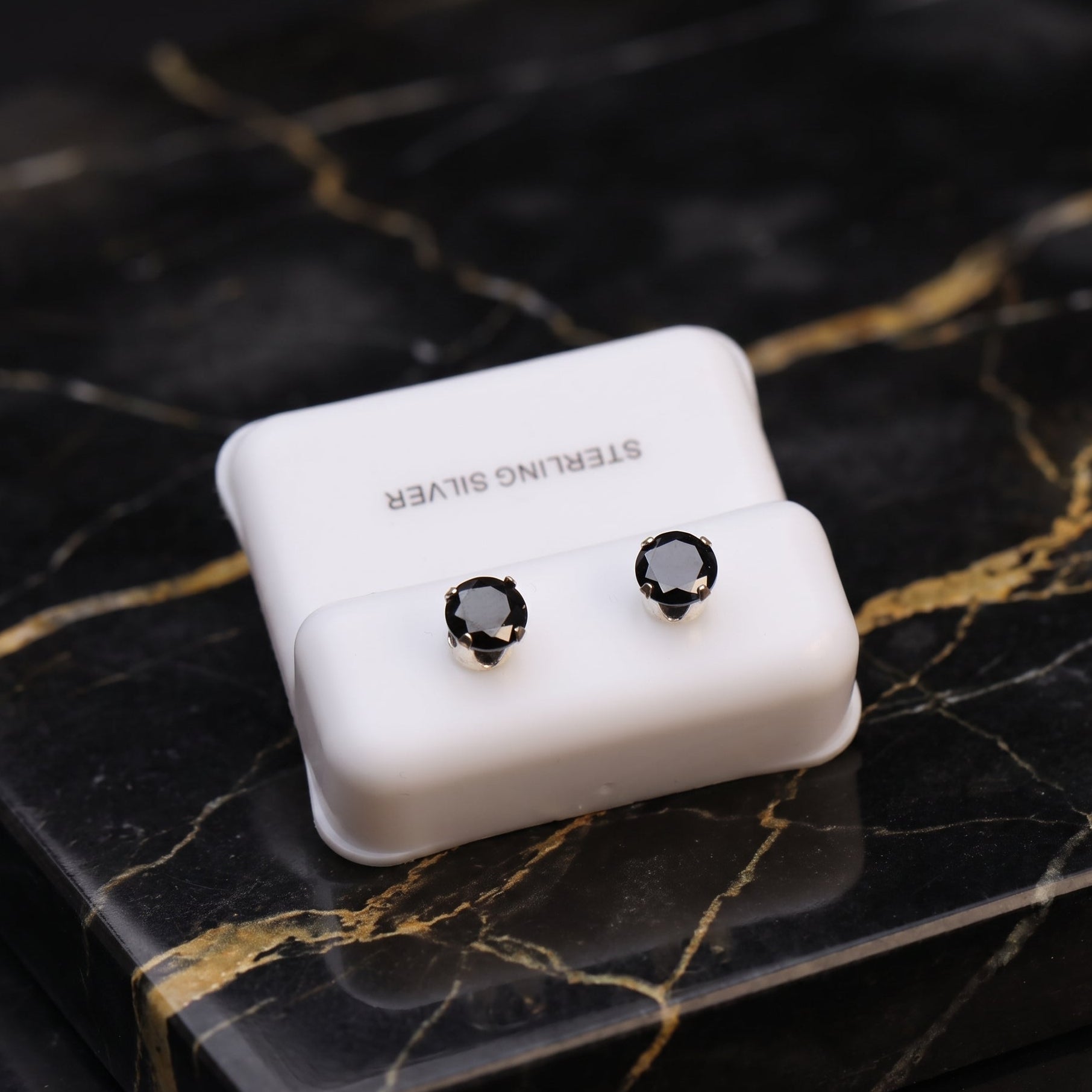Black Onyx Cz Earrings Round 925 Sterling Silver 6mm