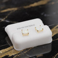 White Opal Square Earrings 14K Gold Over 925 Sterling Silver Lab Created on a white display