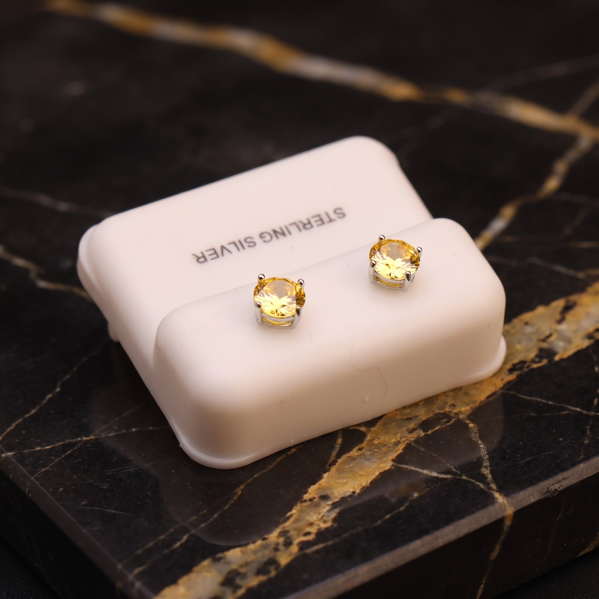 Yellow Diamond Cz Earrings Round 925 Sterling Silver 6mm