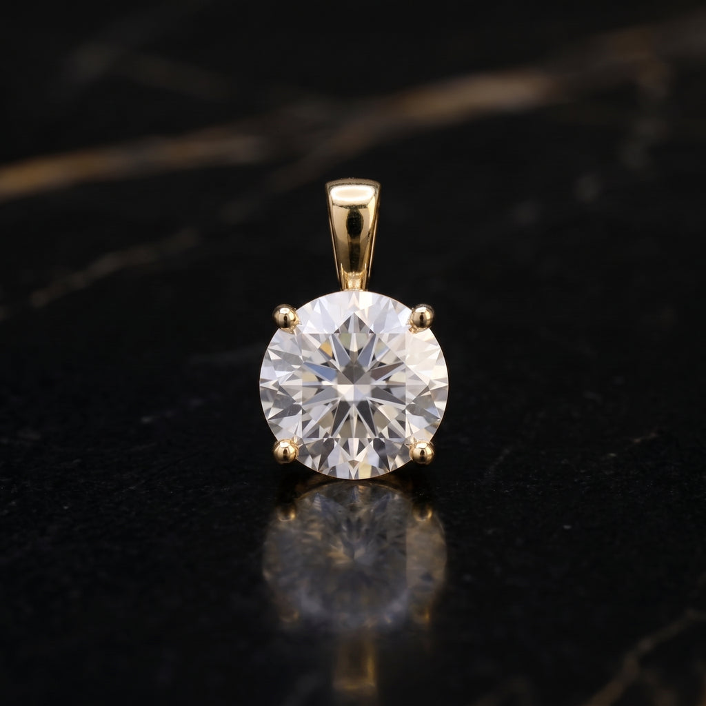 Genuine Moissanite Round 8mm 2 Ct Pendant 14k Gold Over 925 Silver