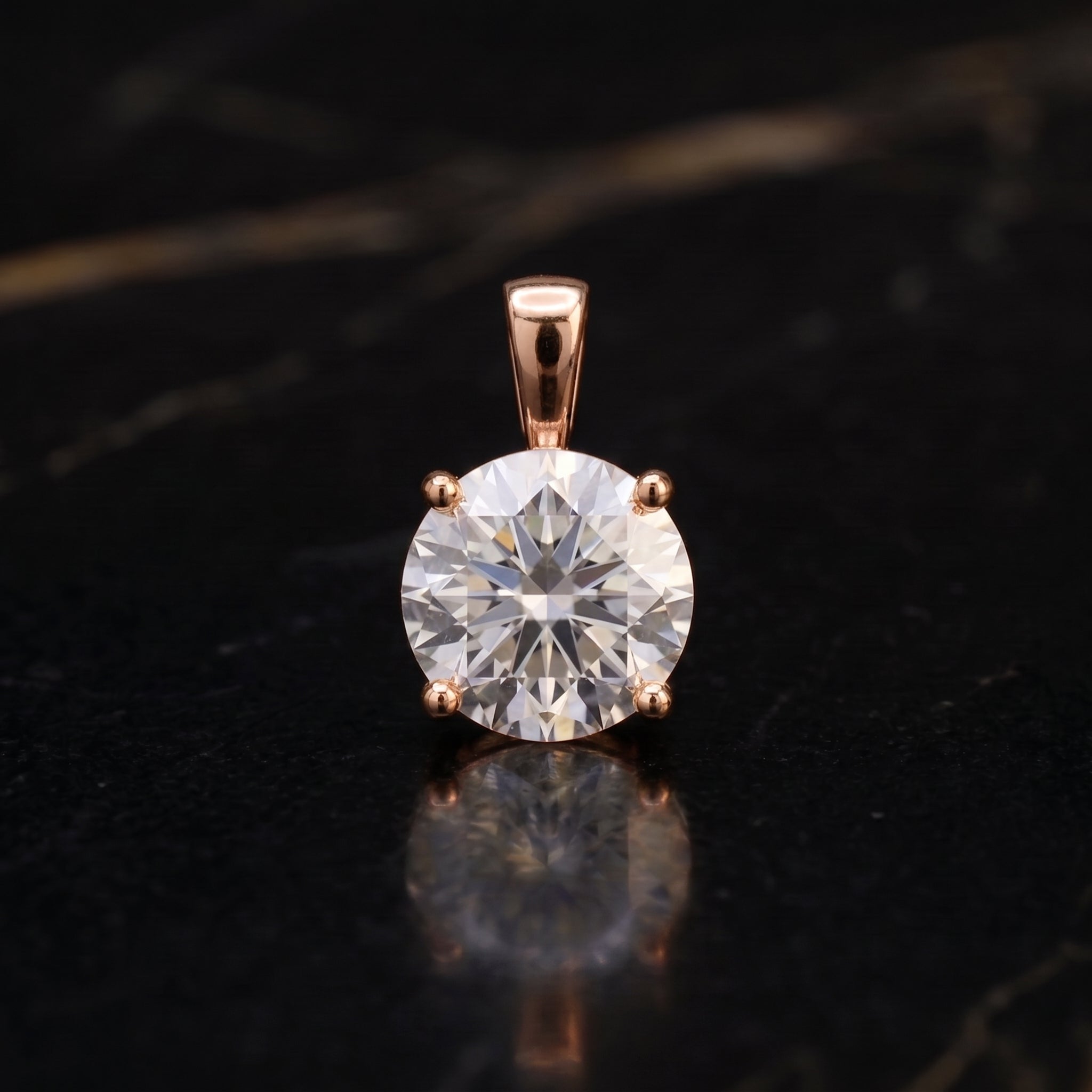 Genuine Moissanite Round 2 Ct 8mm Pendant Rose Gold Over 925 Silver