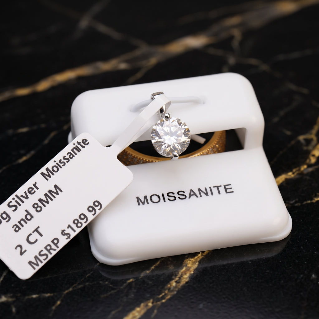 Genuine Moissanite Round 8mm 2ct Pendant 925 Sterling Silver Certified
