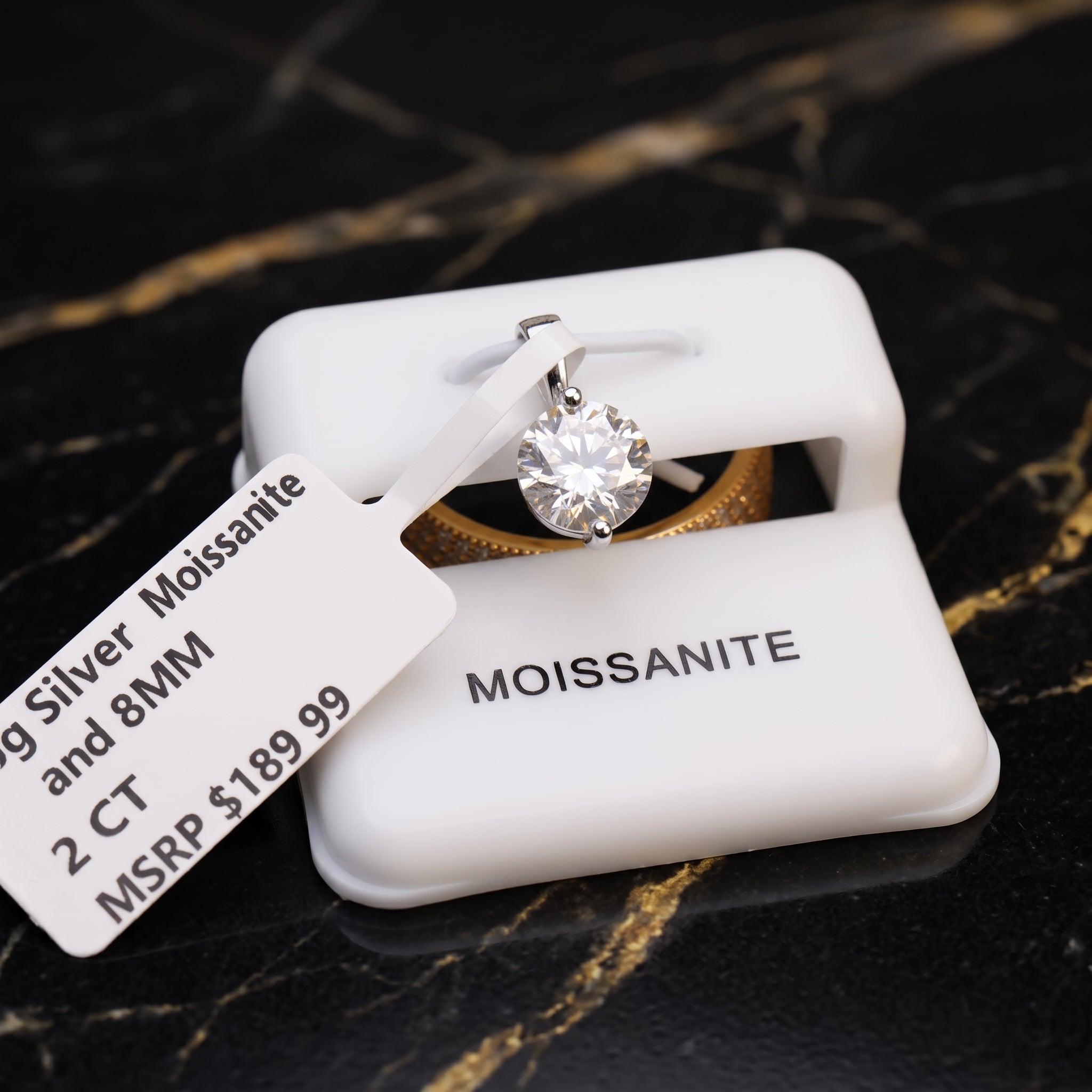 Genuine Moissanite Round 8mm 2ct Pendant 925 Sterling Silver Certified