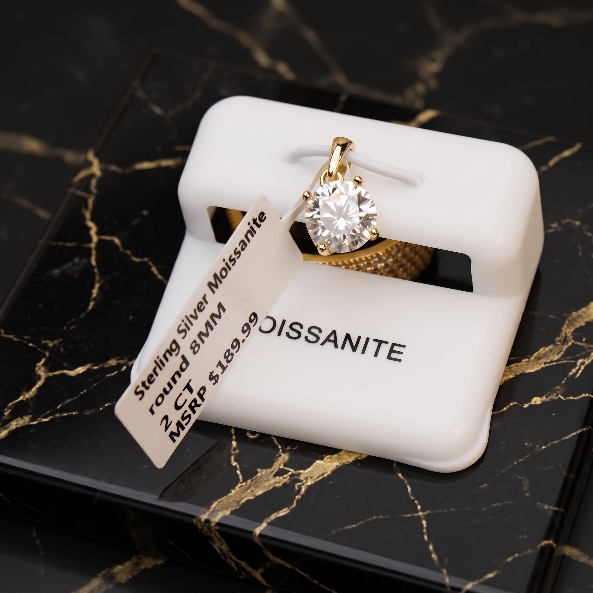 Genuine Moissanite Round 8mm 2 Ct Pendant 14k Gold Over 925 Silver