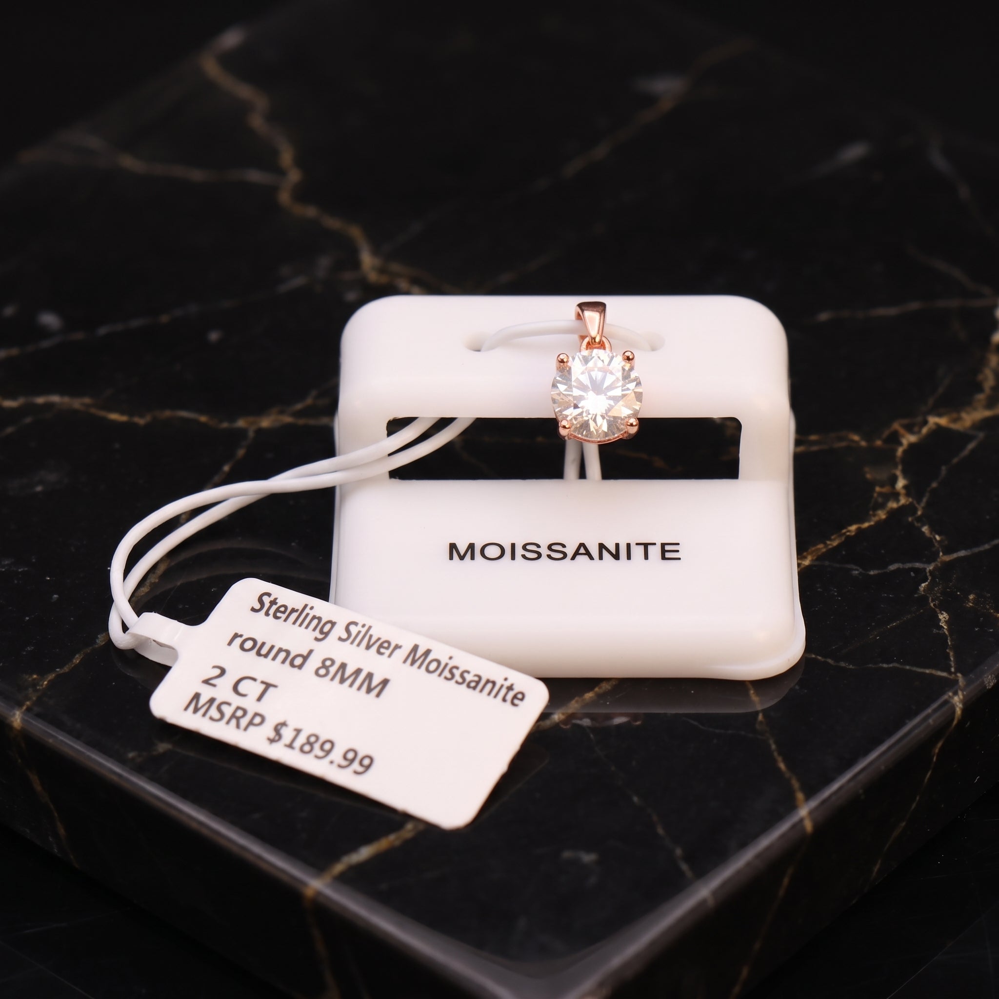 Genuine Moissanite Round 8mm 2 Ct Pendant 14k Gold Over 925 Silver