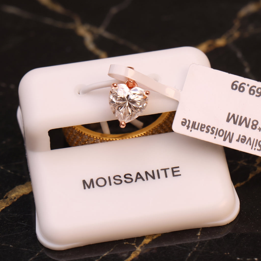 Genuine Moissanite Heart 2 Ct 8mm Pendant Rose Gold Over 925 Silver