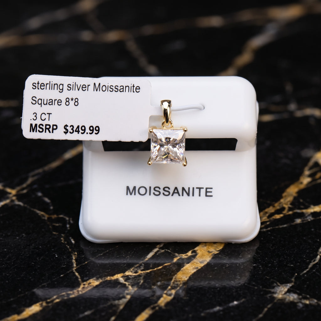 Genuine Moissanite Princess Cut 8mm 3ct Pendant 14k Gold 925 Sterling Silver