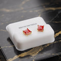 Red Fire Opal Square Earrings 14k Over 925 Sterling Silver Lab Created