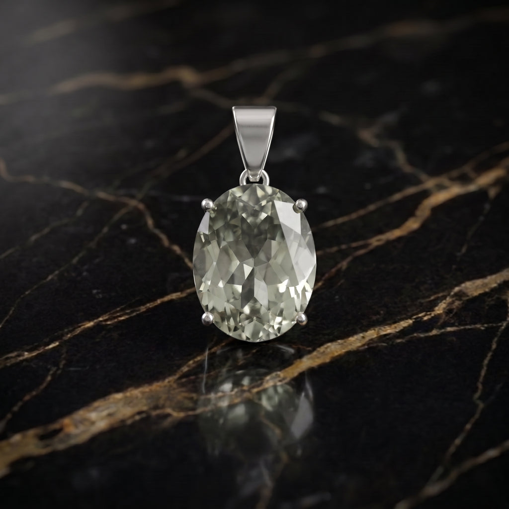 Green Amethyst Oval Semi Precious Natural Pendant 925 Silver 8x7mm