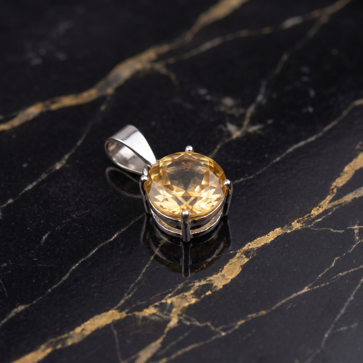 Citrine Round Semi Precious Natural Pendant 925 Sterling Silver 7mm