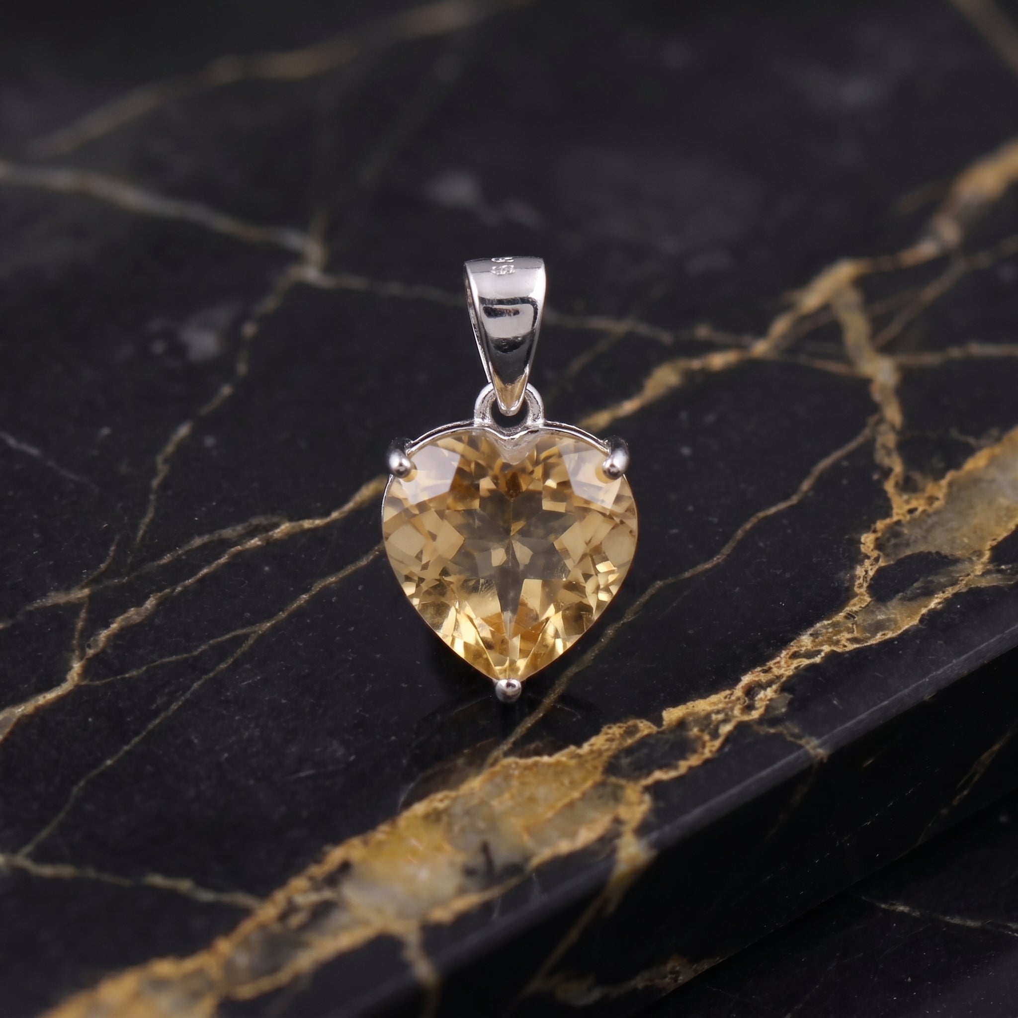 Citrine Heart Semi Precious Natural Pendant 925 Sterling Silver 9mm