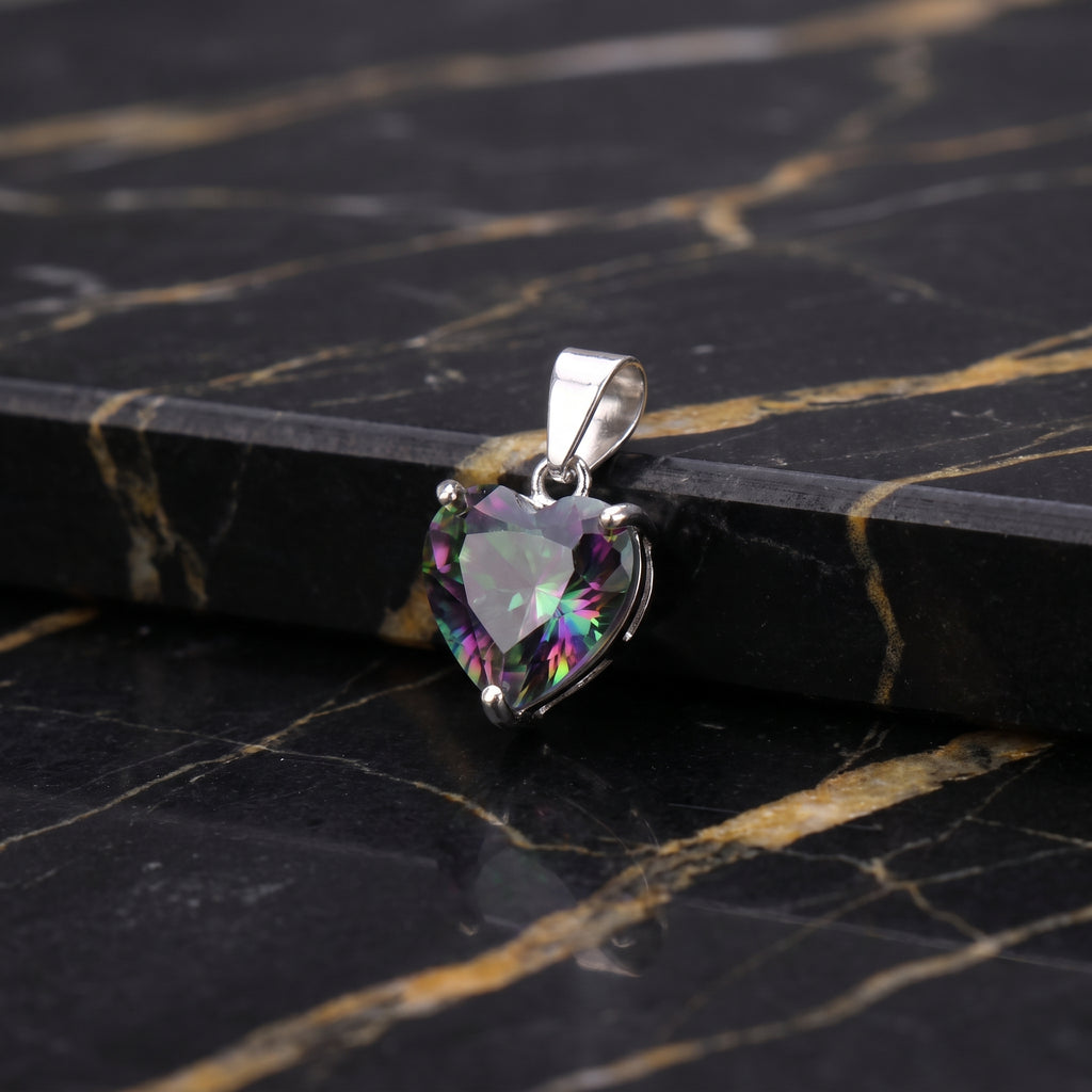 Mystic Topaz Heart Semi Precious Natural Pendant 925 Sterling Silver 9mm