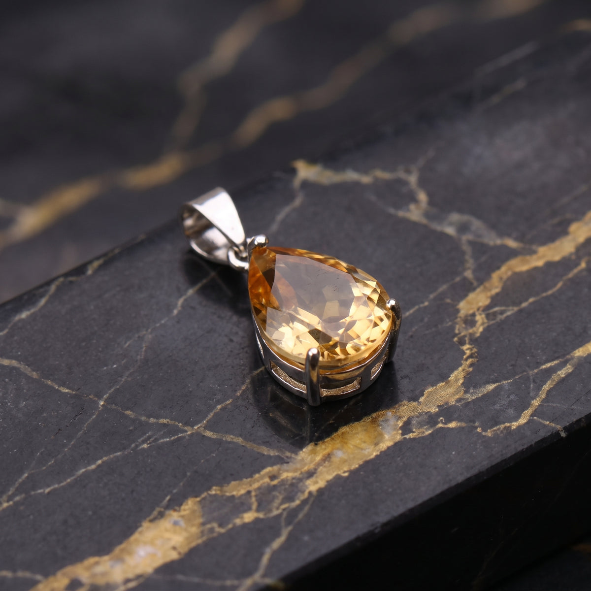 Citrine Dainty Pear Semi Precious Natural Pendant 925 Silver 10x7mm