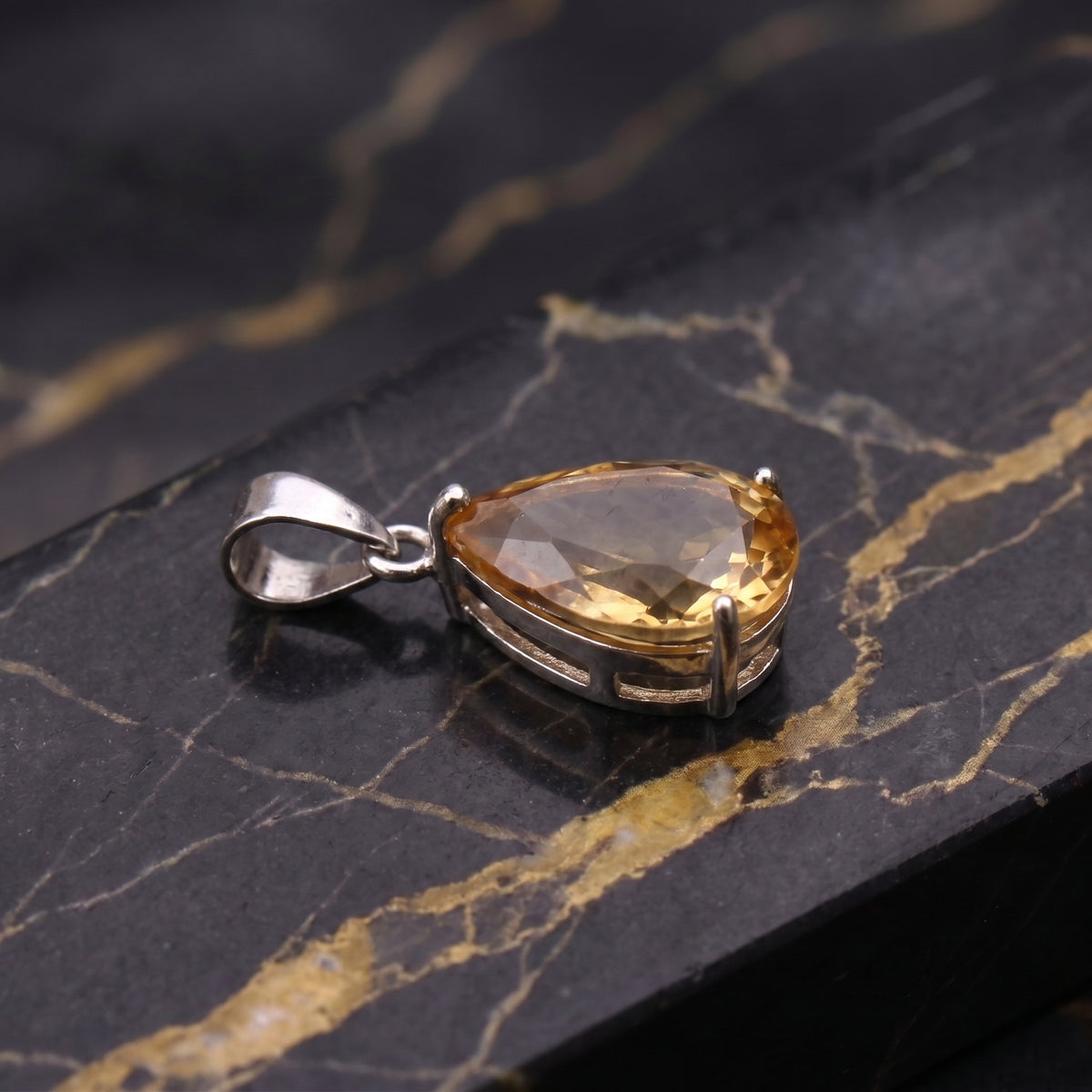 Citrine Dainty Pear Semi Precious Natural Pendant 925 Silver 10x7mm