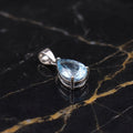 Pear Blue Topaz Semi Precious Natural Pendant 925 Silver 10x7mm