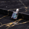 Mystic Topaz Emerald Cut Semi Precious Natural Pendant 925 Silver 9x7mm