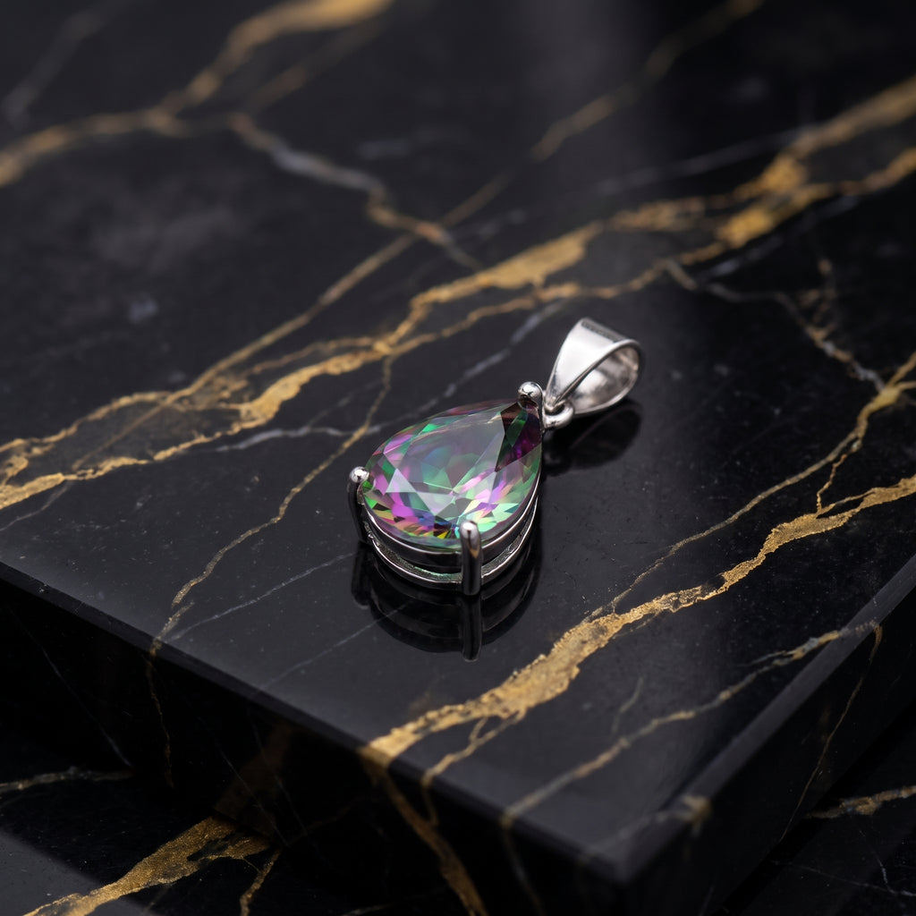 Pear Mystic Topaz Semi Precious Natural Pendant 925 Silver 10x7mm