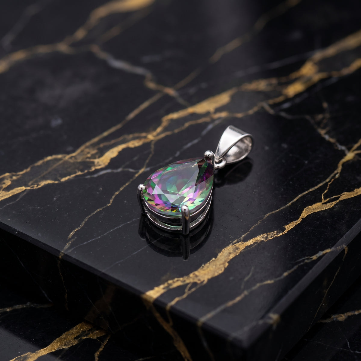 Pear Mystic Topaz Semi Precious Natural Pendant 925 Silver 10x7mm