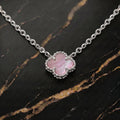 Pink Mother Of Pearl Clover 18” Adjustable Necklace 925 Silver