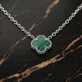 Green Malachite Clover 18” Adjustable Necklace 925 Silver 9.5mm