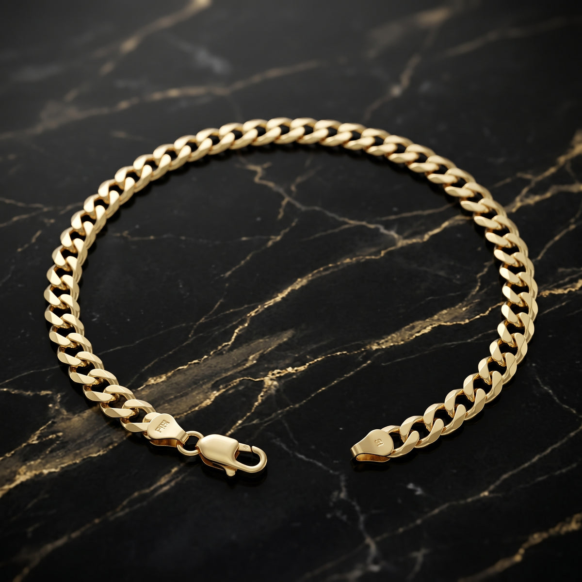 4mm Gold Over 925 Sterling Silver Curb Cuban Link Solid Chain Bracelet 8"