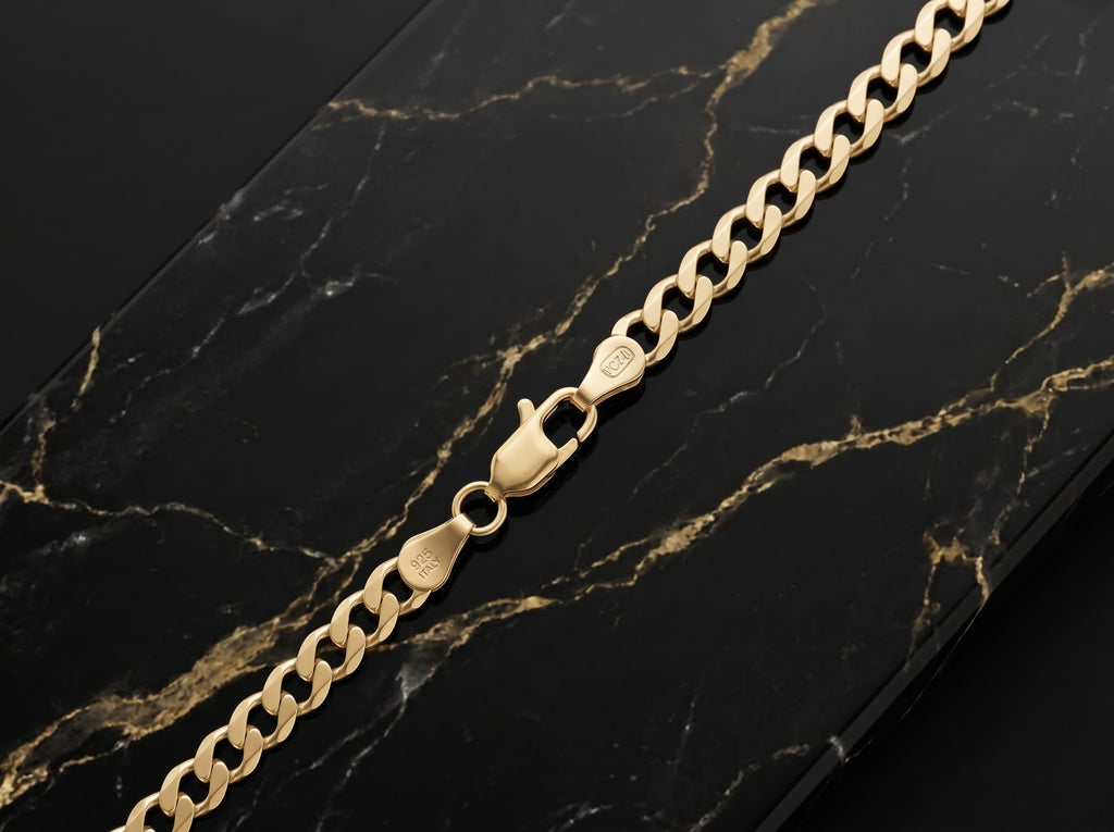4mm Gold Over 925 Sterling Silver Curb Cuban Link Solid Chain Necklace