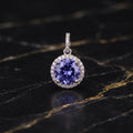 Round Tanzanite CZ Halo Pendant 925 Sterling Silver 10mm