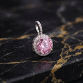 Round Pink CZ Halo Pendant 925 Sterling Silver 10mm